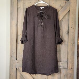 Rethm Brown Midi Dress With Pockets Roll Tab Sleeves Medium